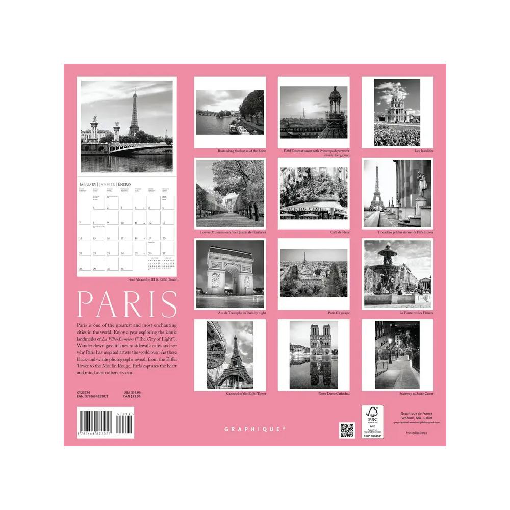 Graphique 2024 Calendar Paris B&W